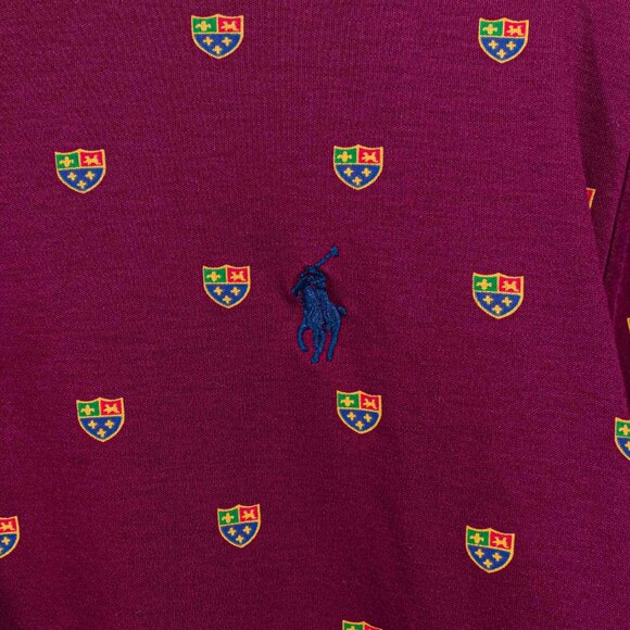 Polo Ralph Lauren Shield Crest AOP Pony Polo Shirt Large Preppy Y2K - Picture 4 of 6